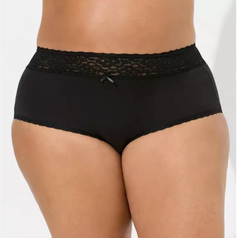 Lot of 5 - Torrid Cotton Mid Rise Brief Black Lace Trim Panty - Size 3